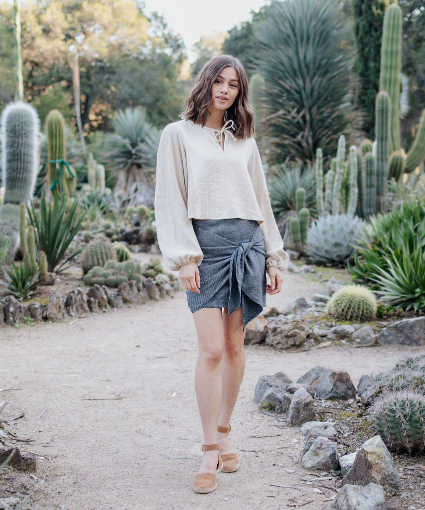 White linen tie skirt top
